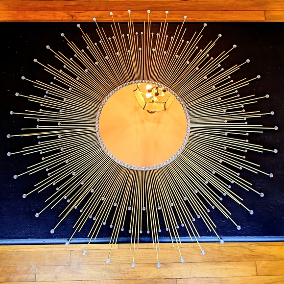 Large 35" Glamorous Gold Sunburst Mirror with 200 Gems Decorative Wall Mirror - Picture 2 of 8